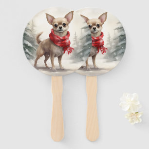 Chihuahua Dog in Snow Christmas  Hand Fan