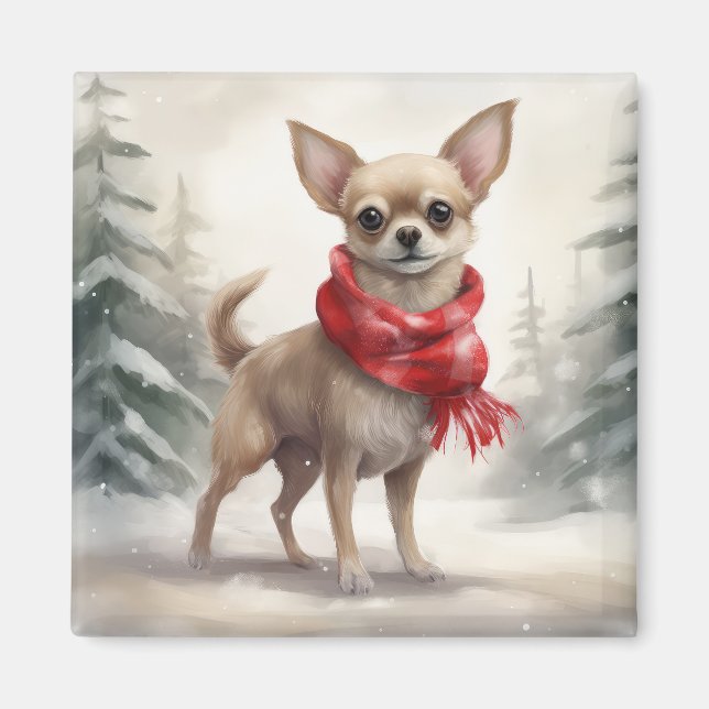 Chihuahua Dog in Snow Christmas  Magnet (Front)