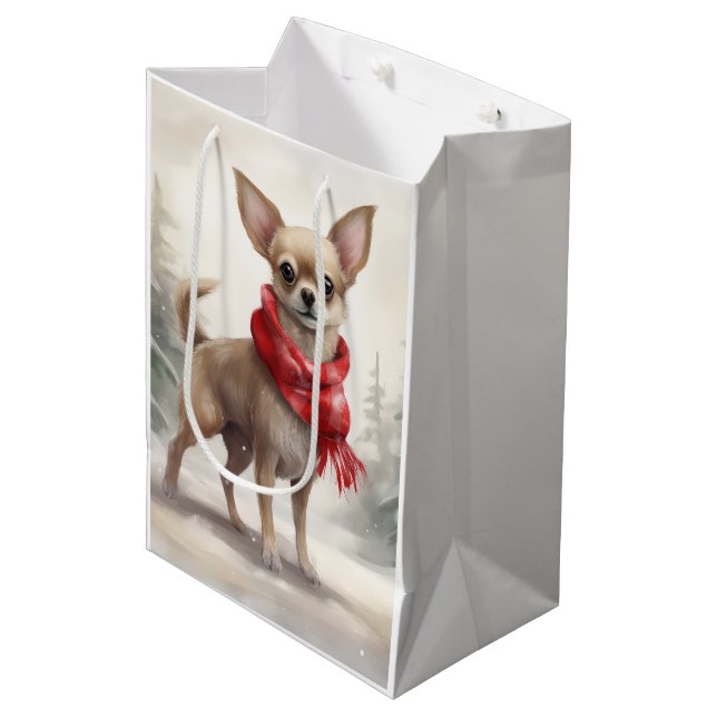 Chihuahua Dog in Snow Christmas  Medium Gift Bag (Front Angled)
