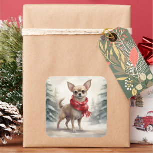 Chihuahua Dog in Snow Christmas  Square Sticker