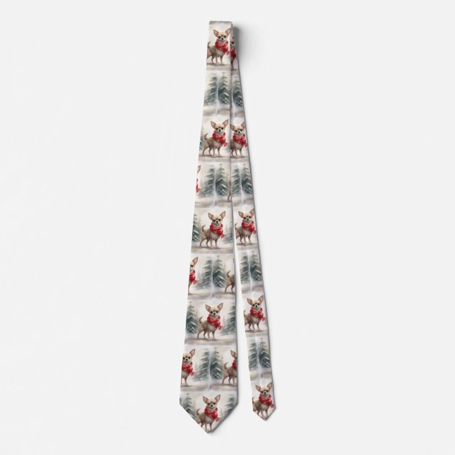 Chihuahua Dog in Snow Christmas  Tie (Front)