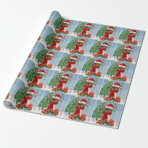 Chihuahua Dog in Snow with Christmas Gifts  Wrapping Paper