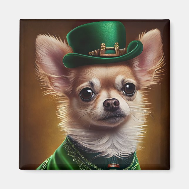 Chihuahua Dog in St. Patrick's Day Dress Magnet (Front)
