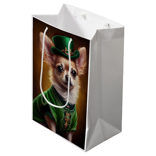 Chihuahua Dog in St. Patrick's Day Dress Medium Gift Bag (Front Angled)