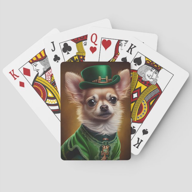 Chihuahua Dog in St. Patrick's Day Dress Playing Cards (Back)