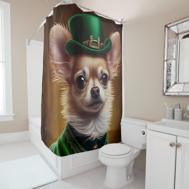 Chihuahua Dog in St. Patrick's Day Dress Shower Curtain (In Situ)