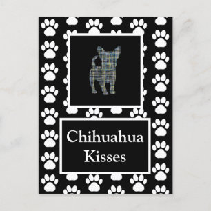 Chihuahua Dog Kisses Silhouette in Y&B Grid Postcard