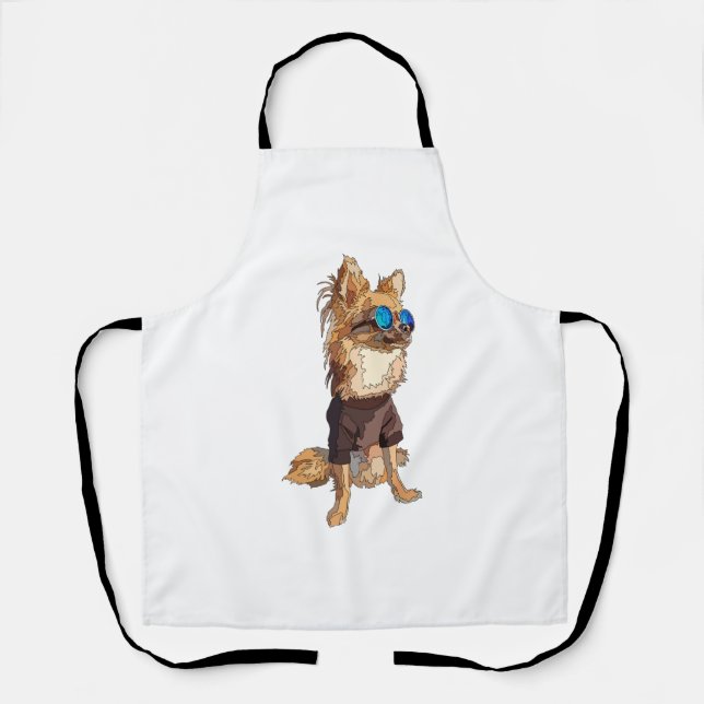 Chihuahua Dog Long Haired Summer Vibes    Apron (Front)