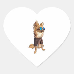Chihuahua Dog Long Haired Summer Vibes Heart Sticker