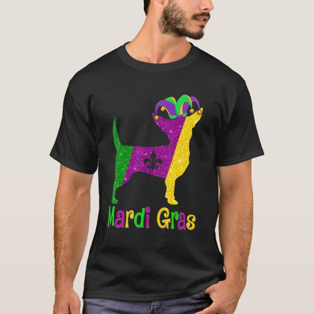 Chihuahua Dog Lover Mardi Gras Carnival Jester T-Shirt (Front)