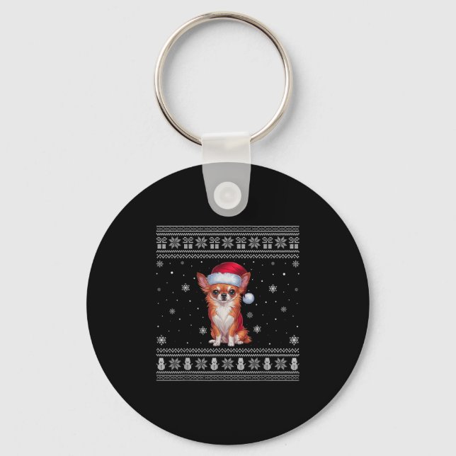 Chihuahua Dog Lovers Men Women Santa Ugly Xmas Swe Key Ring (Front)