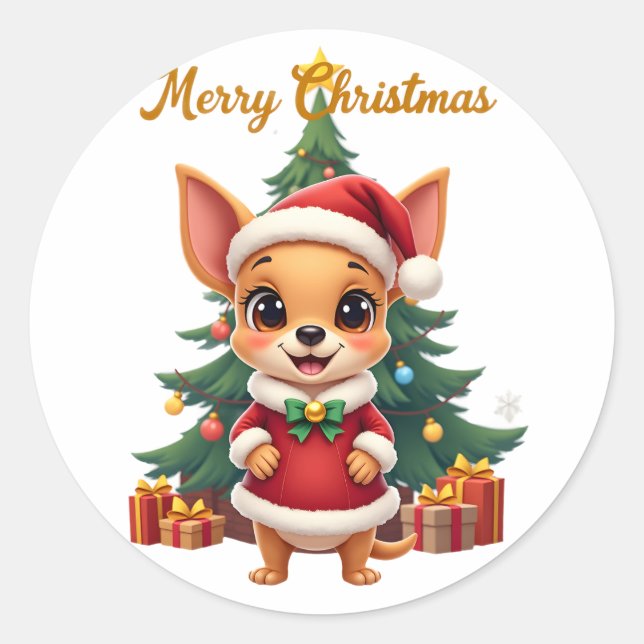 Chihuahua Dog Merry Christmas Classic Round Sticker (Front)