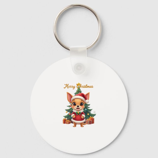 Chihuahua Dog Merry Christmas Key Ring (Front)