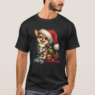 Chihuahua Dog Merry Christmas Lights Santa Hat Xma T-Shirt