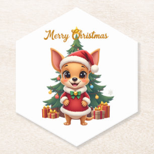 Chihuahua Dog Merry Christmas Paper Coaster
