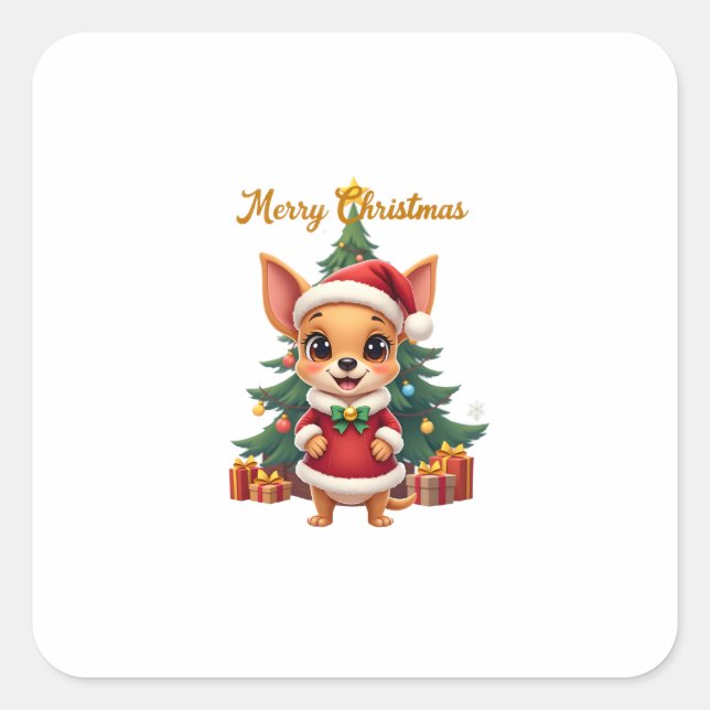 Chihuahua Dog Merry Christmas Square Sticker (Front)
