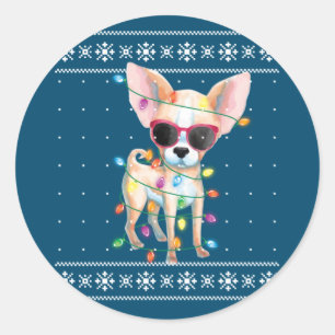 Chihuahua Dog Mom Women Christmas Ugly Sweater Classic Round Sticker