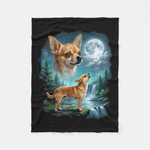 Chihuahua dog moonlit night art chihuahua howling fleece blanket