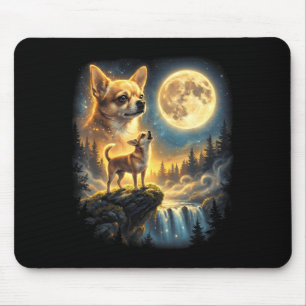 Chihuahua Dog Moonlit Night Art Chihuahua Howling Mouse Pad