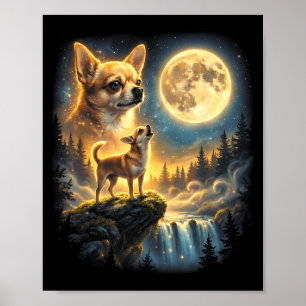 Chihuahua dog moonlit night art chihuahua howling poster