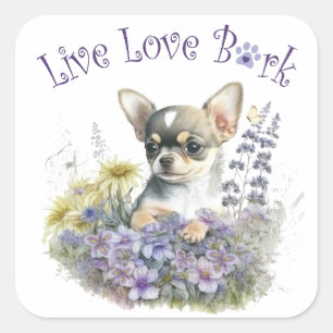 Chihuahua Dog Mum Floral Square Sticker