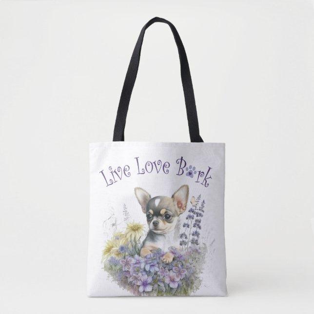 Chihuahua Dog Mum Floral Tote Bag (Front)