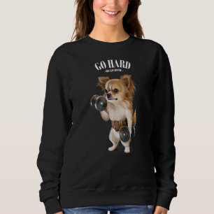 Chihuahua Dog Muscle Training With Dumbbell In Fit Sweatshirt