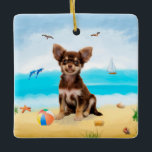 Chihuahua Dog on Beach Ceramic Ornament<br><div class="desc">Cute dog sitting on beach is a perfect gift idea for someone who love this dog breed.</div>