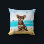 Chihuahua Dog on Beach Cushion<br><div class="desc">Cute dog sitting on beach is a perfect gift idea for someone who love this dog breed.</div>