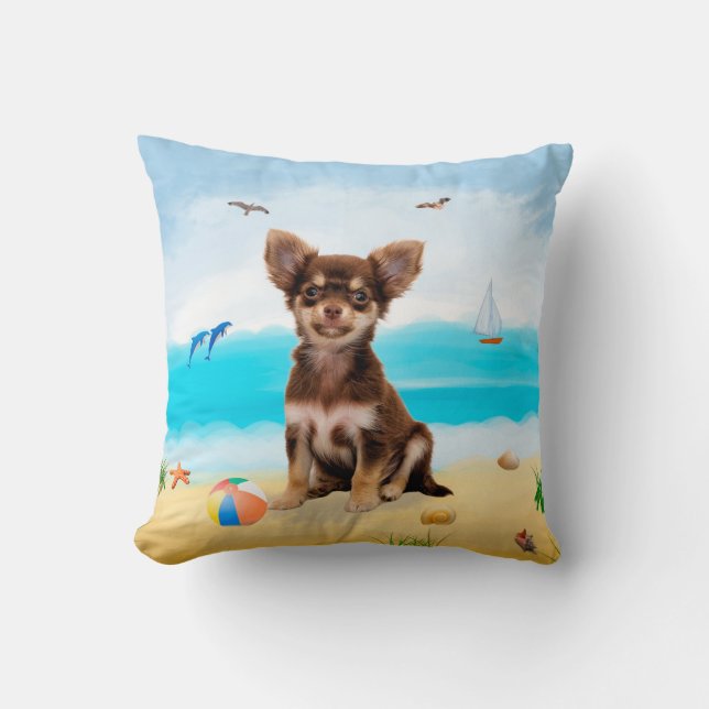 Chihuahua Dog on Beach Cushion (Front)