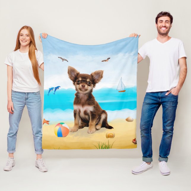 Chihuahua Dog on Beach Fleece Blanket (In Situ)