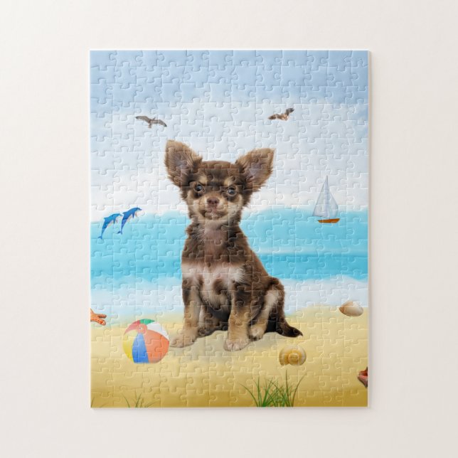 chihuahua dog on beach jigsaw puzzle (Vertical)