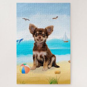 Chihuahua Dog on Beach Jigsaw Puzzle