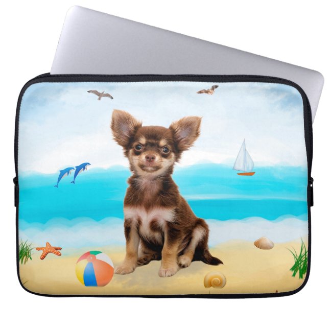 Chihuahua Dog on Beach Laptop Sleeve (Front)