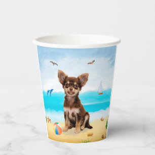 Chihuahua Dog on Beach Paper Cups