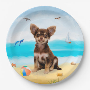 Chihuahua Dog on Beach Paper Plate