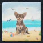 Chihuahua Dog on Beach Stone Coaster<br><div class="desc">Cute dog sitting on beach is a perfect gift idea for someone who love this dog breed.</div>