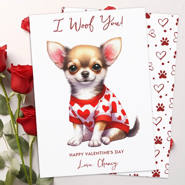 Chihuahua Dog Personalised Woof You Valentines Day Holiday Card (Creator Uploaded)