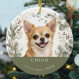 Chihuahua Dog Picture Watercolor Christmas Ceramic Ornament