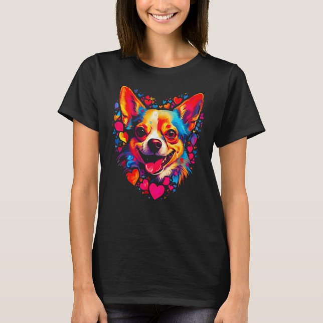 Chihuahua Dog Pink Red Heart T-Shirt (Front)