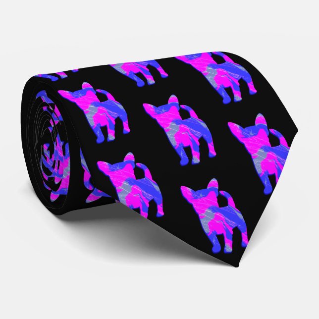 Chihuahua Dog Pink Silhouette Black Neck Tie (Rolled)