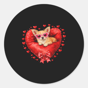 Chihuahua Dog Red Balloon Heart Valentine Love Cut Classic Round Sticker