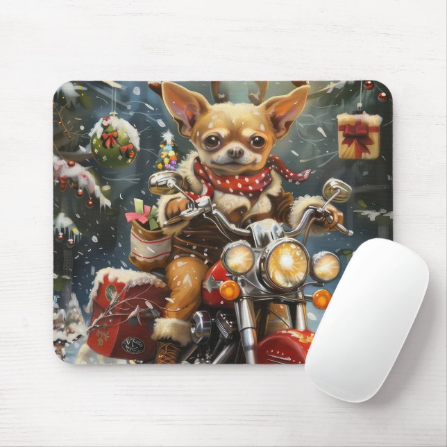 Chihuahua Dog Riding Motorcycle Christmas  Mouse Pad (With Mouse)