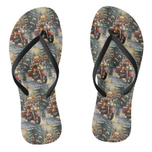 Chihuahua Dog Riding Motorcycle Christmas  Thongs