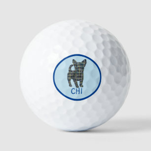 Chihuahua Dog Silhouette Monogram Grid Blue Golf Balls