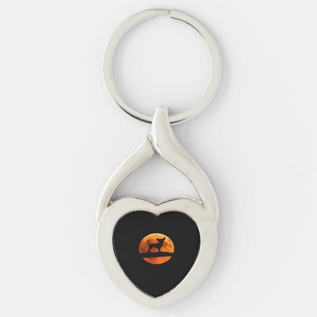 Chihuahua Dog Silhouette Moon chiwawa lover Classi Key Ring (Front)