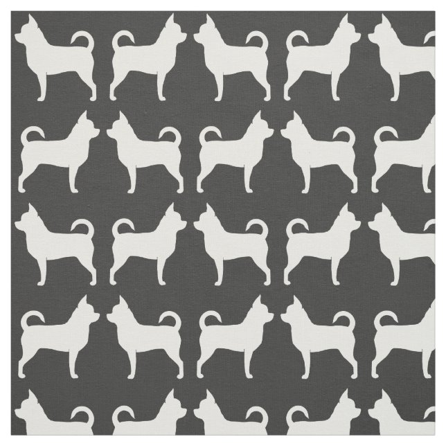 Chihuahua Dog Silhouettes Grey and White Patterned Fabric (Swatch)