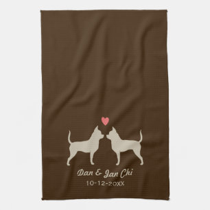 Chihuahua Dog Silhouettes with Heart and Text Tea Towel