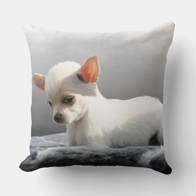 Chihuahua Dog Sitting Dog Portrait Art Painting Cushion (Front)