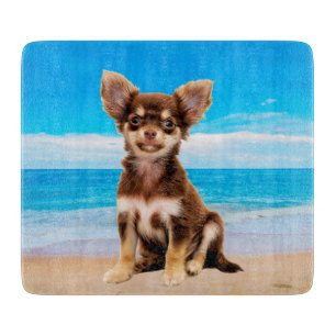 Chihuahua Dog Sitting on Tropical Beach Cutting Board